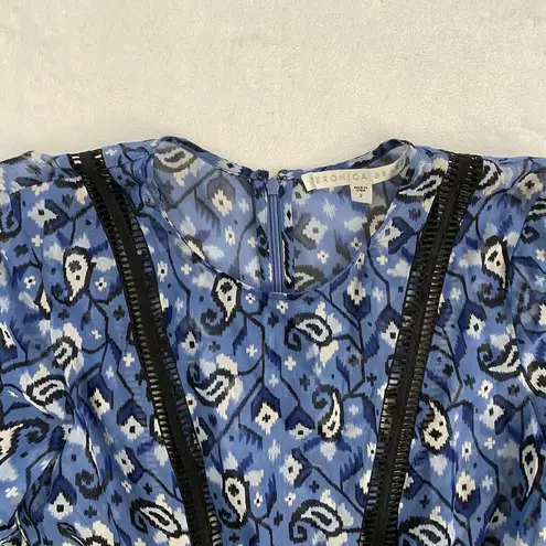 Veronica Beard Cabo Boho Paisley Printed Silk Blouse Sz 2 Back Zip Long Sleeve