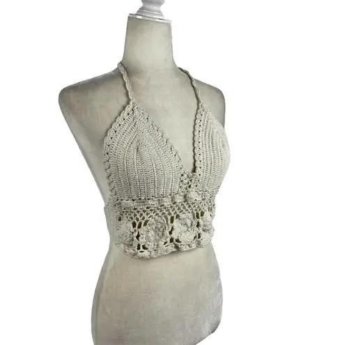 Retro Crochet Halter Bralette Crop Top Knit Bustier Cami Summer Blouse S/M White Size undefined