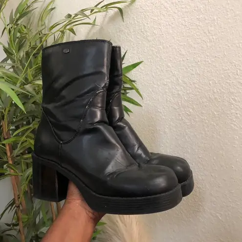 Y2K Skechers Gothic Grunge Black Lug Soles Chunky Platform Bratz Round Toe Heel Boots Ankle Booties Biker - Image 1