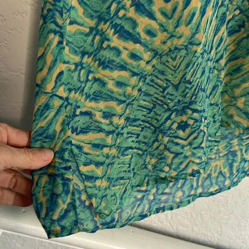 Rory Beca Artsy Watercolor Coverup Dress Semi Sheer XS Mini Green Resortwear