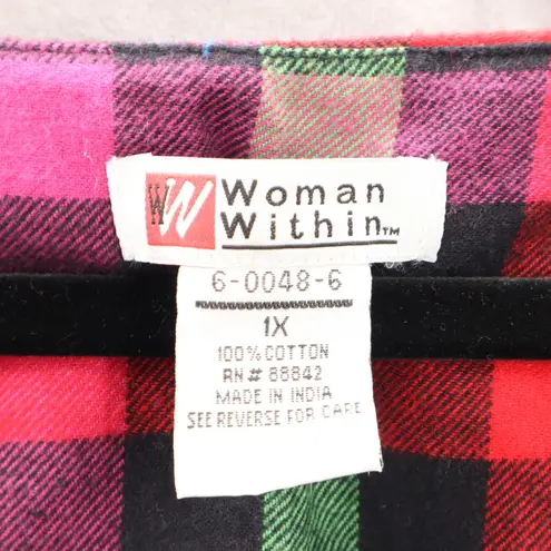 Plaid Buffalo Maxi Flannel Granny Cottage Pearl Snap Electric VTG Y2K Dress 1X Red
