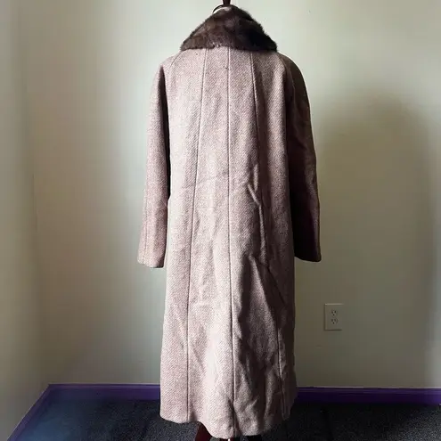 Vintage 60s Pure Wool Swing Coat Button Down Tan Brown Fur Collar Medium Brown