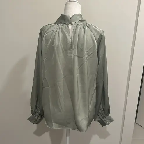 NWT Boutique Lena Sage Green Satin Blouse Sz L Size L