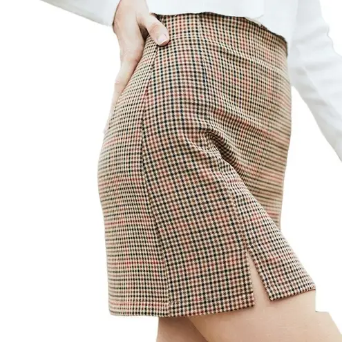 John Galt Skirt Sz XS Plaid Mini Preppy High Rise Dark Academia Brown Slit Cara