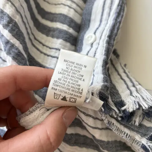 Bella Dahl M Stripe V Neck Button Down Gauze Shirt Blue White Stripe Cotton