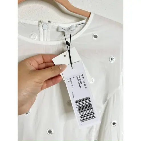 NWT Rhode Pia Puff Sleeve Eyelet Cotton Ruffle Mini Dress White Mirror Large