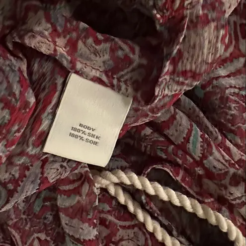 Ella Moss Red Floral Silk Rope Tie Blouse M