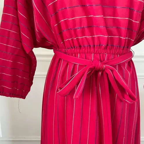 Vintage 80s Blouson Style Red Dress Mixed Direction Stripe S Red