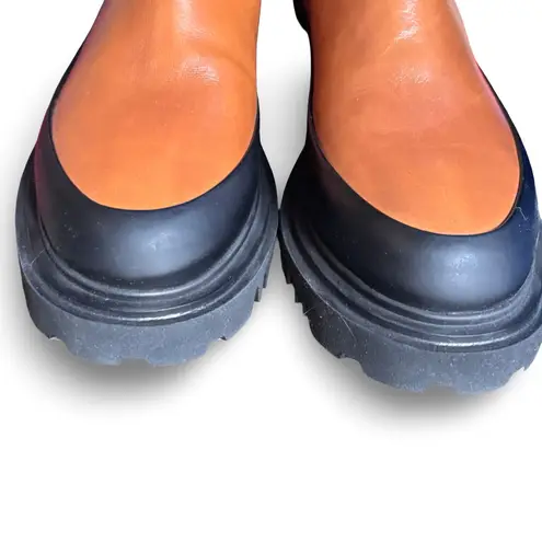 AllSaints Harlee Tan Brown Leather Lug Sole Chelsea Boots Size 8 Statement