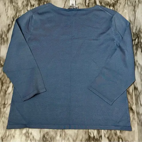 Pendleton Blue Silk Blend Long Sleeve Top Embroidered Floral Accent Cottagecore