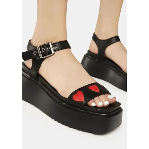 Lamoda Black Red Hearts Hopeful Chunky Platform Sandals Size 9 NWOT Black