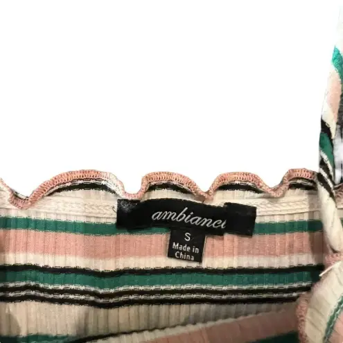Ambiance Size Small Striped Cami Strap Dress Ruffled Hem‎ Green