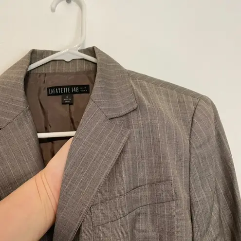 LAFAYETTE 148 NEW YORK Tan Dark Brown Pink Pinstripe Stripe WOOL Blazer Jacket 6