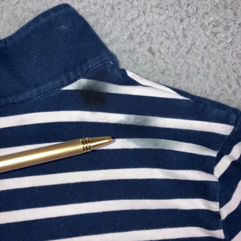 LRL Ralph Lauren Striped Quarter Zip Women 1X Pullover Sweatshirt 3/4 Sleeve Blue