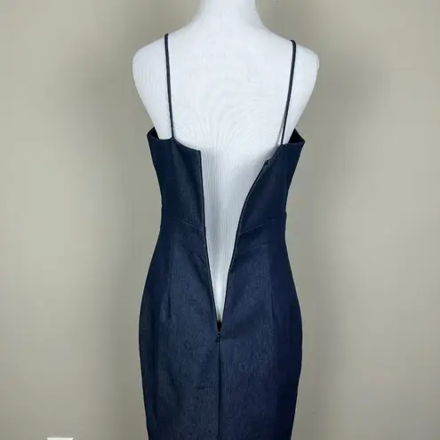 Cushnie et Ochs Midi Dress Womens 6 Blue Denim Sheath Slit Sleeveless Designer