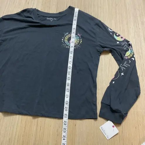 Rebellious One Womens Trendy Graphic Crop Top Pewter Blue Medium Long Sleeve New