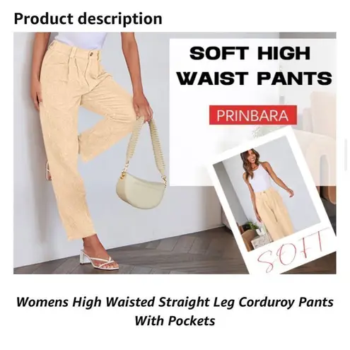 NEW High Waisted Corduroy Pants Straight Leg Loose Trousers Pockets L Size L