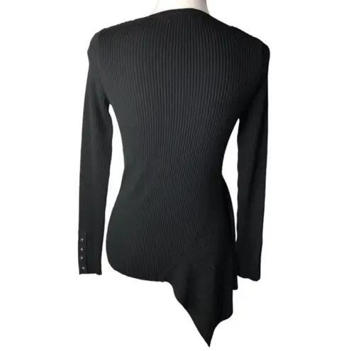 Catherine Malandrino Ribbed Knit Asymmetrical Long Sleeve Pullover Sweater