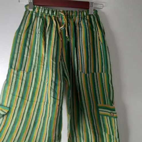 Mountain Tapir M Boho Cotton Serape Striped Cargo Jogger Style Pocketed Pants Yellow Size M