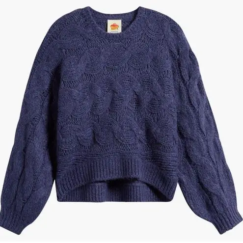 Farm Rio Cable Crewneck wool blend Sweater in Blue Size M