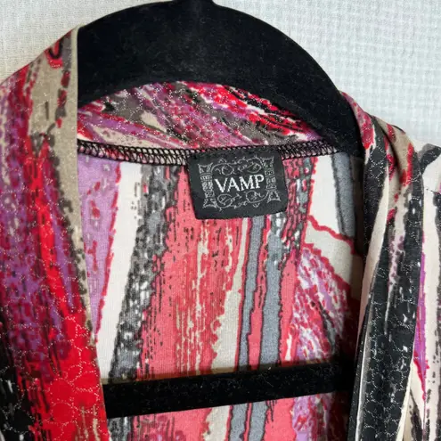 Vamp y2k Abstract Print Sleeveless Top Collared Tie Waist Red Purple L/L Size L