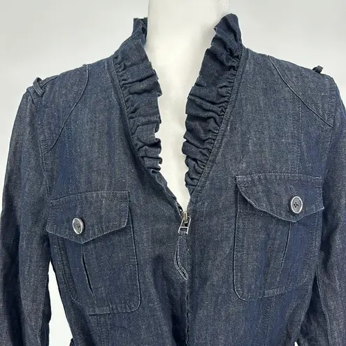 Lafayette 148  Full-Zip Belted Cotton Linen Blend Ruffle Denim Jacket Size 12