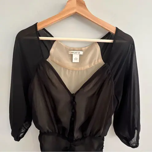 Arden B Womens Y2K Black Sheer Ruched Top Size XS Whimsigoth Boho 90s Romantic