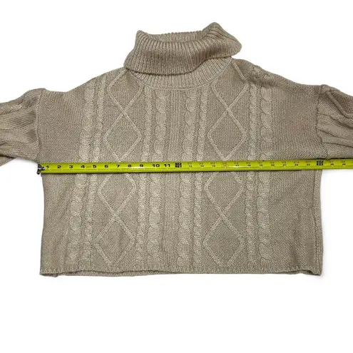 Tan Cable Knit Cropped Turtleneck Sweater Brown Size L