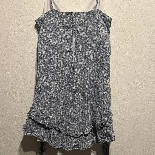 B. Smart Blue Floral Mini Dress Size 9 Ruffle Hem Tie Waist Summer Party Wrap