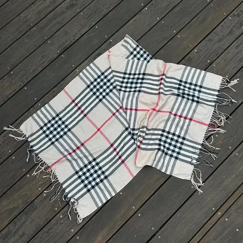 Pashmina Vintage and Silk Cream/Black Plaid Shawl Scarf Wrap