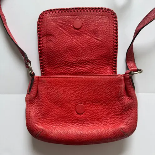 MCM Red Leather Whipstitch Trim Crossbody Bag