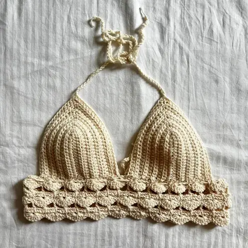 Handmade Bohemian Festival Crochet Bikini Crop Top Cream