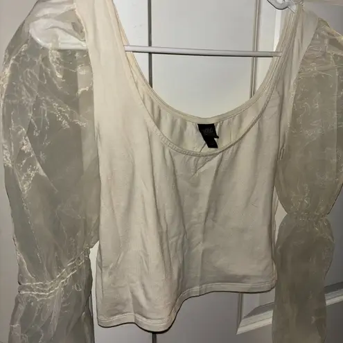 Wild Fable  - White Long Puffy Mesh Sleeve Shirt Size M