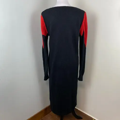 Vintage 80s Retro Angora Long Sleeve Midi Knit Sweater Dress Medium Black