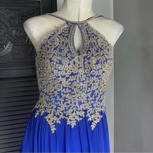 Anny Lee  Royal Blue Embroidered Rhinestone Keyhole Prom Dress Size‎ XS