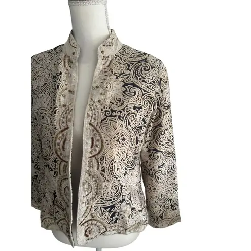 CHICOS 100% Silk Paisley Swirl Beige Jacket Size Chicos 0 US S 4