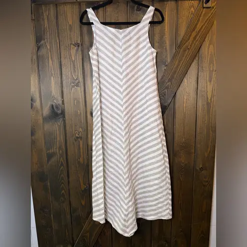 J. Jill Love Linen Chevron Striped Linen Maxi Dress Pockecks Brown Size XS