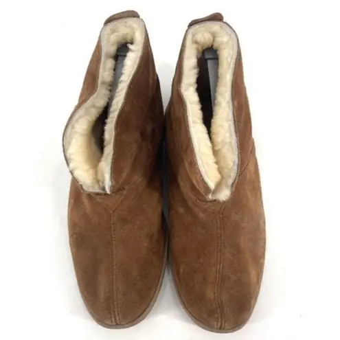 Minnetonka  Women's‎ Suede Faux Fur Lined Shearling Ankle Boot Brown Tan Size 10