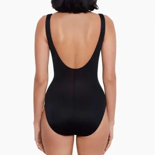 MiracleSuit Ruched One Piece Swimsuit Notched Neckline Black