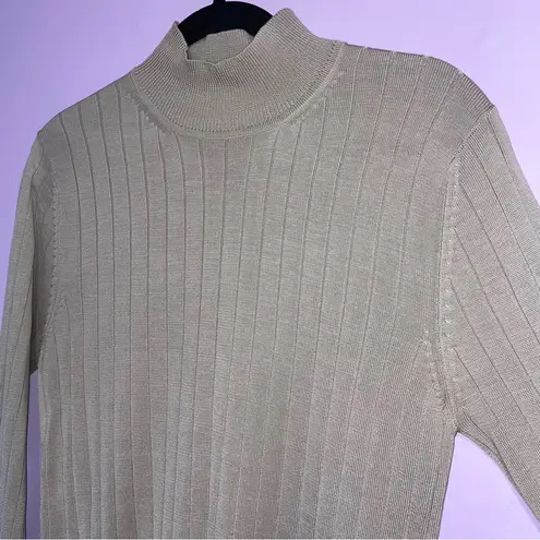 Silx Silk Knit Ribbed Sweater Women M Normcore Neutral Minimalist Contemporary Tan Size M