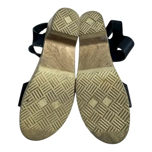 No.6 Black Leather Clog Sandals Wooden Platform Ankle Strap Size 38 US 7.5