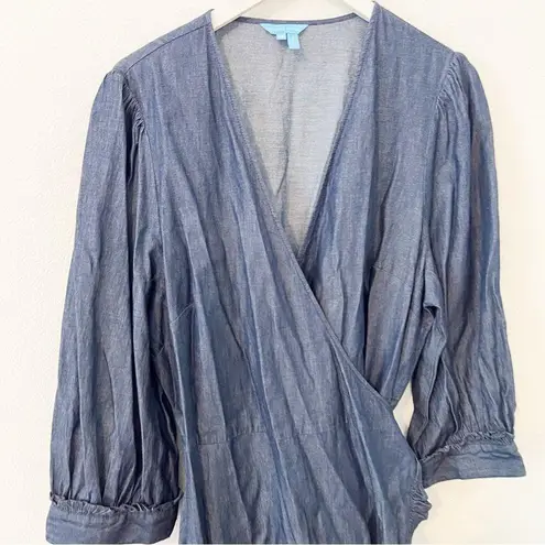 Draper James NEW Reba Wrap Dress Dark Wash Denim Ruffle Tie Size 18