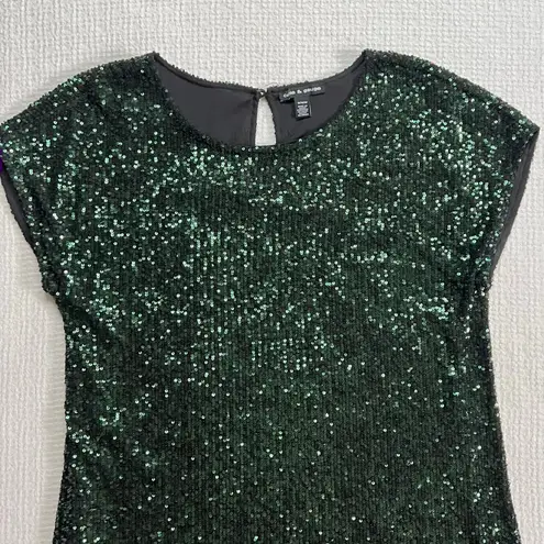 Cable & Gauge Sequin Dress Mini Green Medium Short Sleeve for Holidays