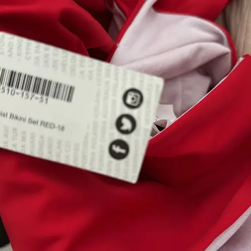 Boohoo  Red Tie Front and High Waisted Bikini Set