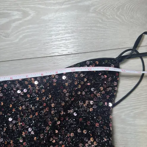 Mac Duggal Ieena Sequin Evening Slip Gown Black Rose gold holiday dress Size 6