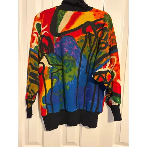 IB DIFFUSION Abstract Art Print Turtleneck Sweater Multi Color Lambswool Blend Red Size L - Image 6