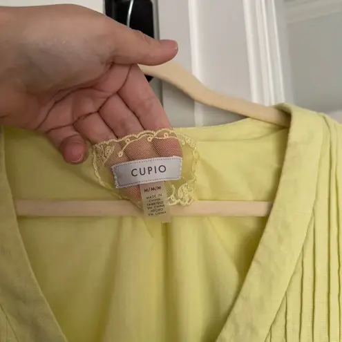 cupio Short Sleeve Tiered Dress Yellow Cuff Sleeve V Neck Linen Blend