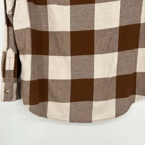 Old Navy  Flannel The Boyfriend Shirt Brown Cream Neutral Oversized Size M