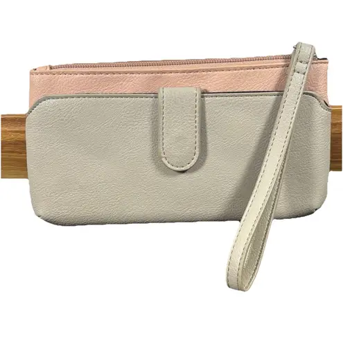 Guess Pink Gray Wristlet Wallet Rhinestone Bow Zip Clutch Card Holder Organizer