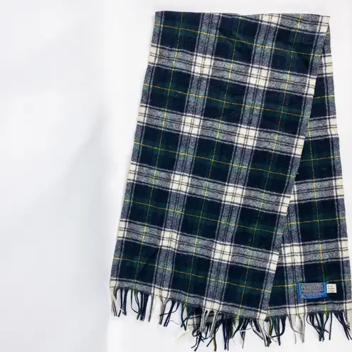 Pendleton Vintage Green Blue Yellow White Plaid Scarf Unisex Men Women One Size